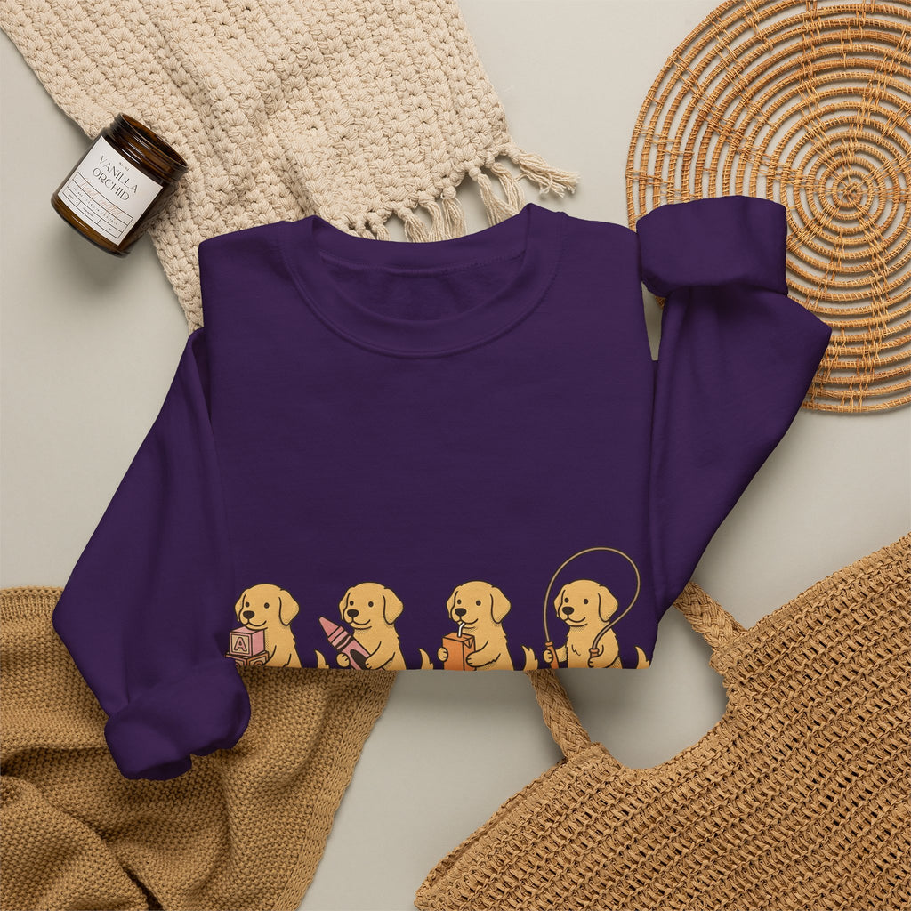 Golden Retriever Pups Sweatshirt Teachers Companion Gift Women Caricature Sweatshirt Puppy Sweatshirt Educator Enthusiast Cartoon Sweatshirt Buddy Graphic