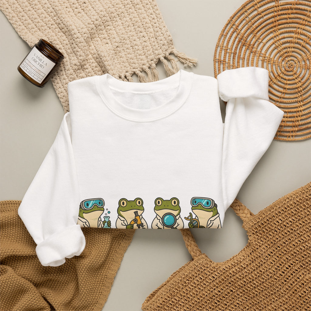 Frog Scientist Sweatshirt Teachers Science Gift Women Cartoon Sweatshirt Toad Sweatshirt Educator Enthusiast Comic Sweatshirt Scientific Graphic Hand Drawn Lab