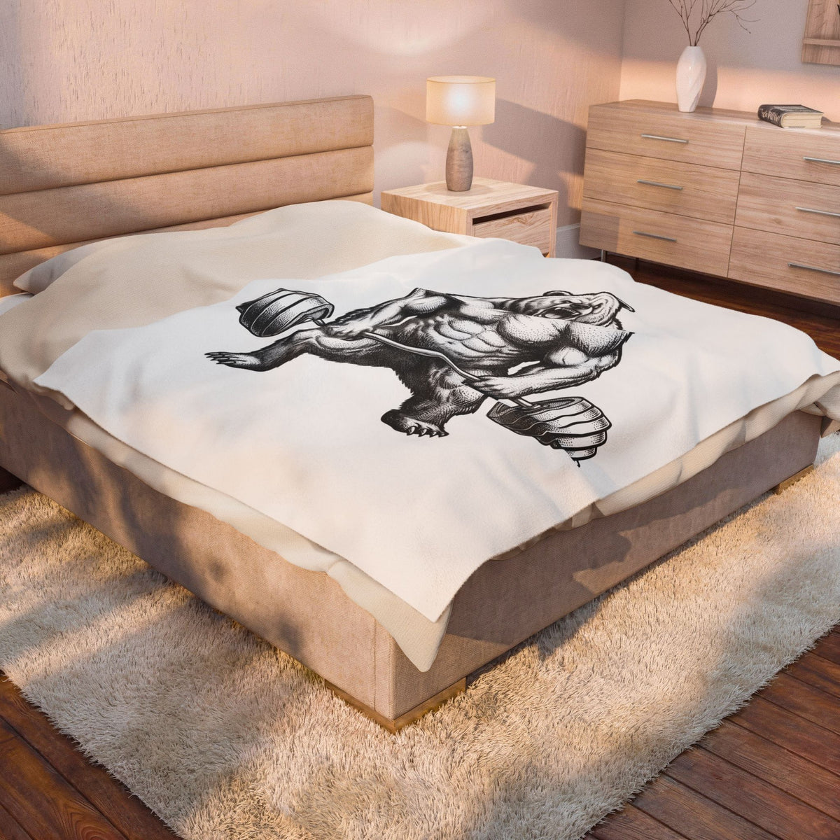 Muscular Bear Blanket Gym Wildlife Gift Women Ink Blanket Grizzly Blanket Fitness Enthusiast Tattoo Blanket Animal Graphic Retro Weight Blanket