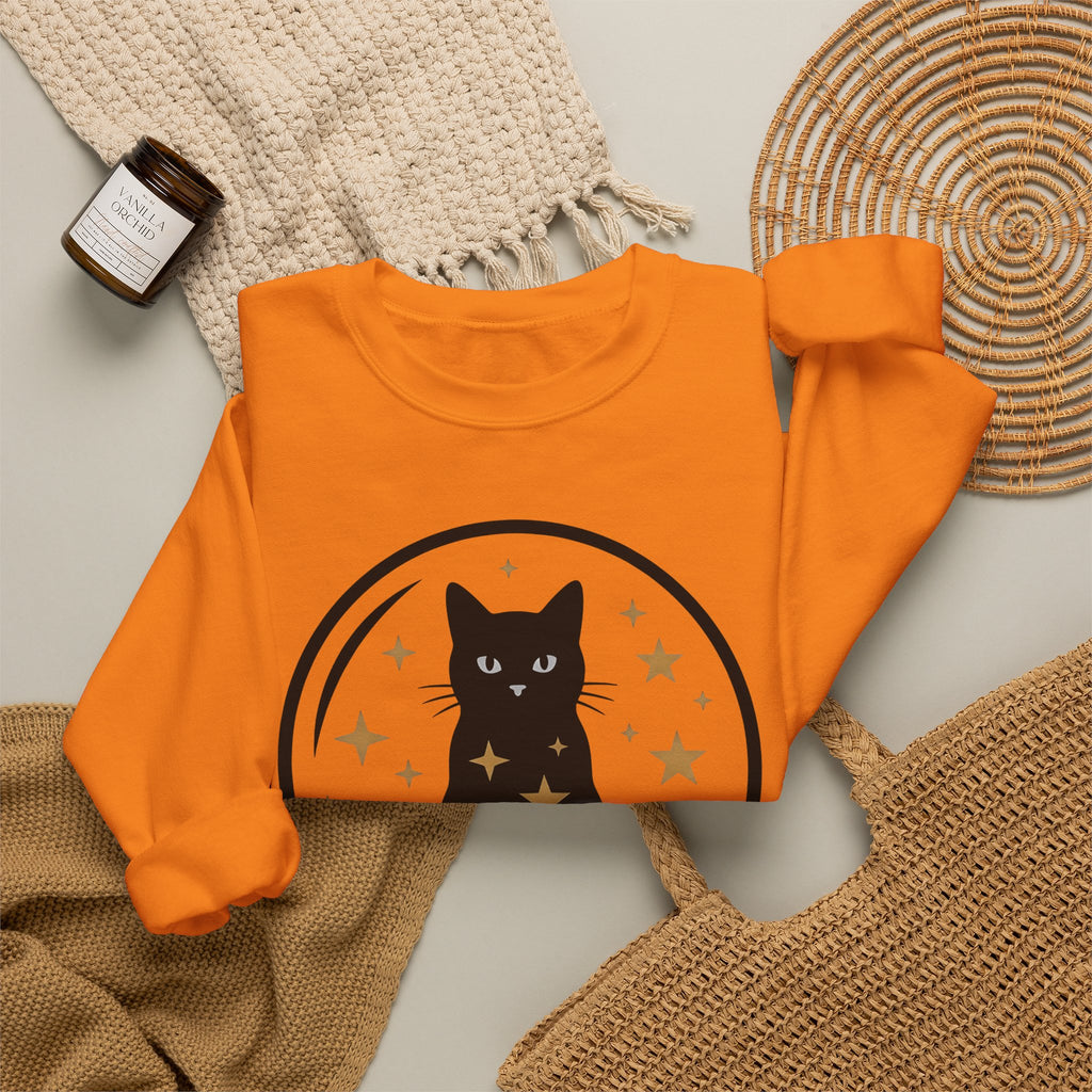 Dark Cat Orb Sweatshirt Cat Magic Gift Women Simple Sweatshirt Black Cat Ball Sweatshirt Cat Fan Feline Graphic Sweatshirt Retro Sparkles Sweatshirt