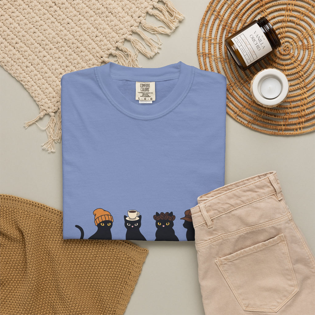 Black Cat T-Shirt Cat Cafe Gift Women Kawaii T-Shirt Kitty T-Shirt Cat Fan Feline T-Shirt Coffee Graphic Minimal Simple Hat T-Shirt