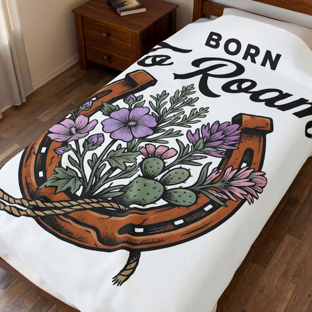 Horseshoe Flowers Blanket Cowgirl Western Gift Women Boho Blanket Horseshoe Blanket Rodeo Fan Hippie Blanket Country Graphic Vintage Cactus Blanket