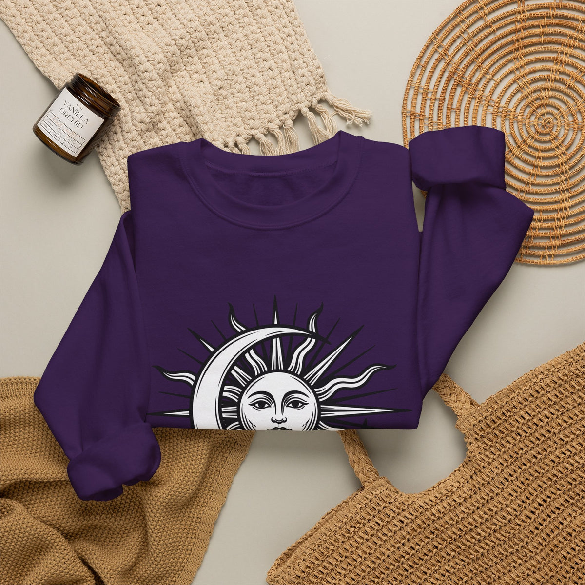 Sun Moon Boho Chic Astrology Gift Sketch Celestial Body Bohemian Enthusiast Drawing Astrology Sweatshirt