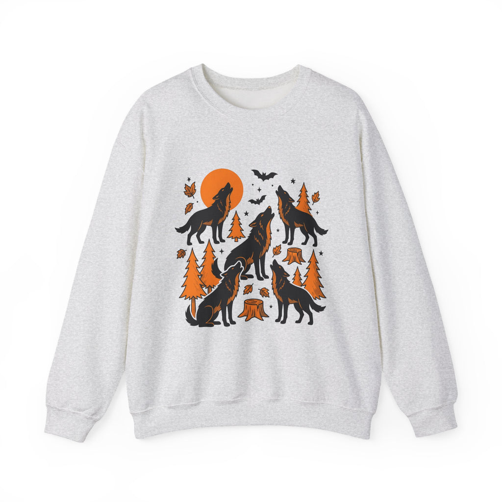Wolf Crew Sweatshirt Halloween Fauna Gift Women Minimalist Sweatshirt Wolf Pack Sweatshirt Horror Fan Werewolf Sweatshirt Wildlife Graphic Sketch Bats Flying