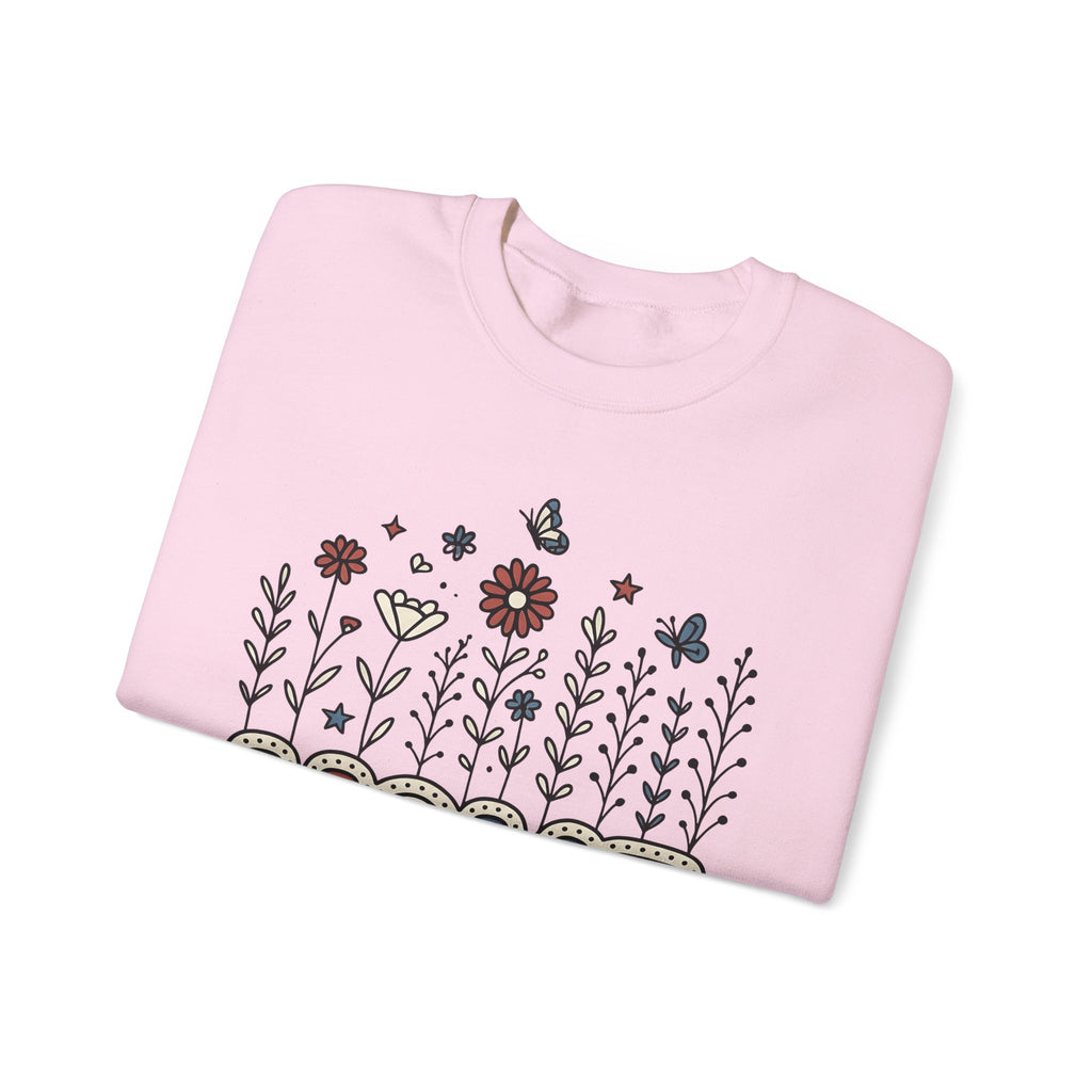 Floral Home Graphic Sweatshirt America Patriotic Gift Women Boho Sweatshirt Home Decor Sweatshirt American Fan Bohemian Sweatshirt Star Graphic Retro Butterfly