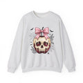 Skeleton Apple Sweatshirt Halloween Scary Gift Women Horror Sweatshirt Bone Sweatshirt Spooky Fan Macabre Sweatshirt Frightful Graphic Hand Drawn Pink Hair Bow