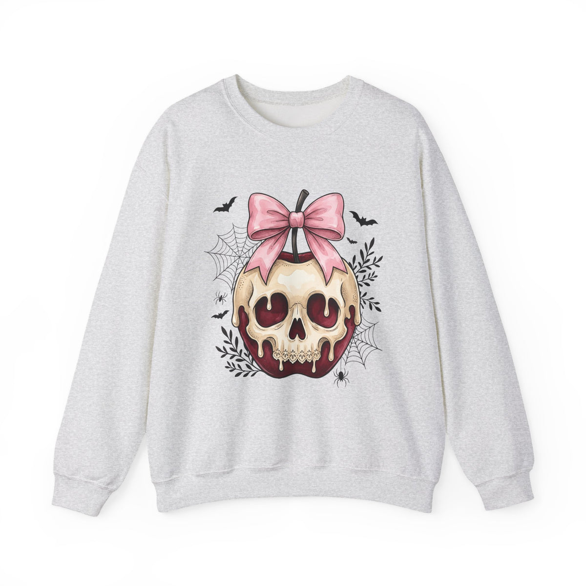Skeleton Apple Sweatshirt Halloween Scary Gift Women Horror Sweatshirt Bone Sweatshirt Spooky Fan Macabre Sweatshirt Frightful Graphic Hand Drawn Pink Hair Bow