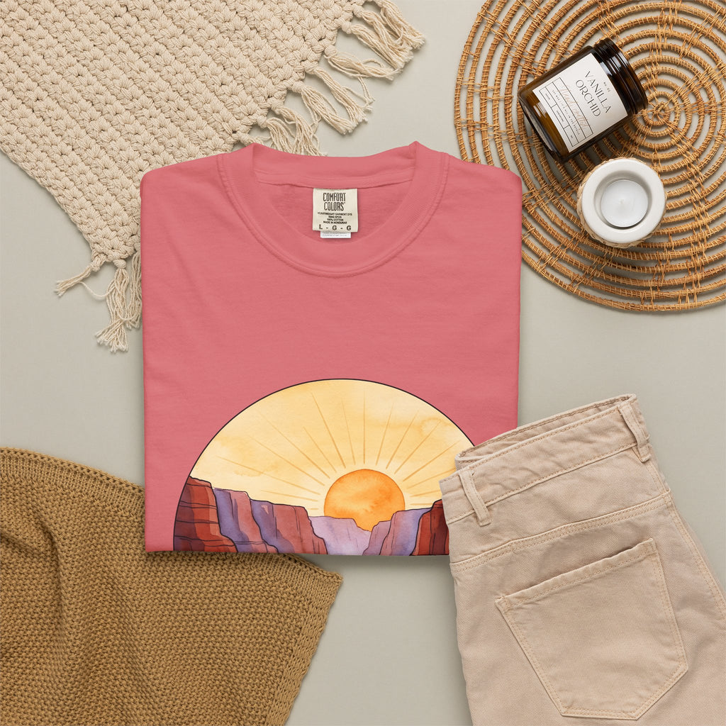 Desert Canyon T-Shirt Nature Hiking Gift Women Hand Painted T-Shirt Canyon T-Shirt Outdoors Enthusiast Painted T-Shirt Trekker Graphic Retro Dawn