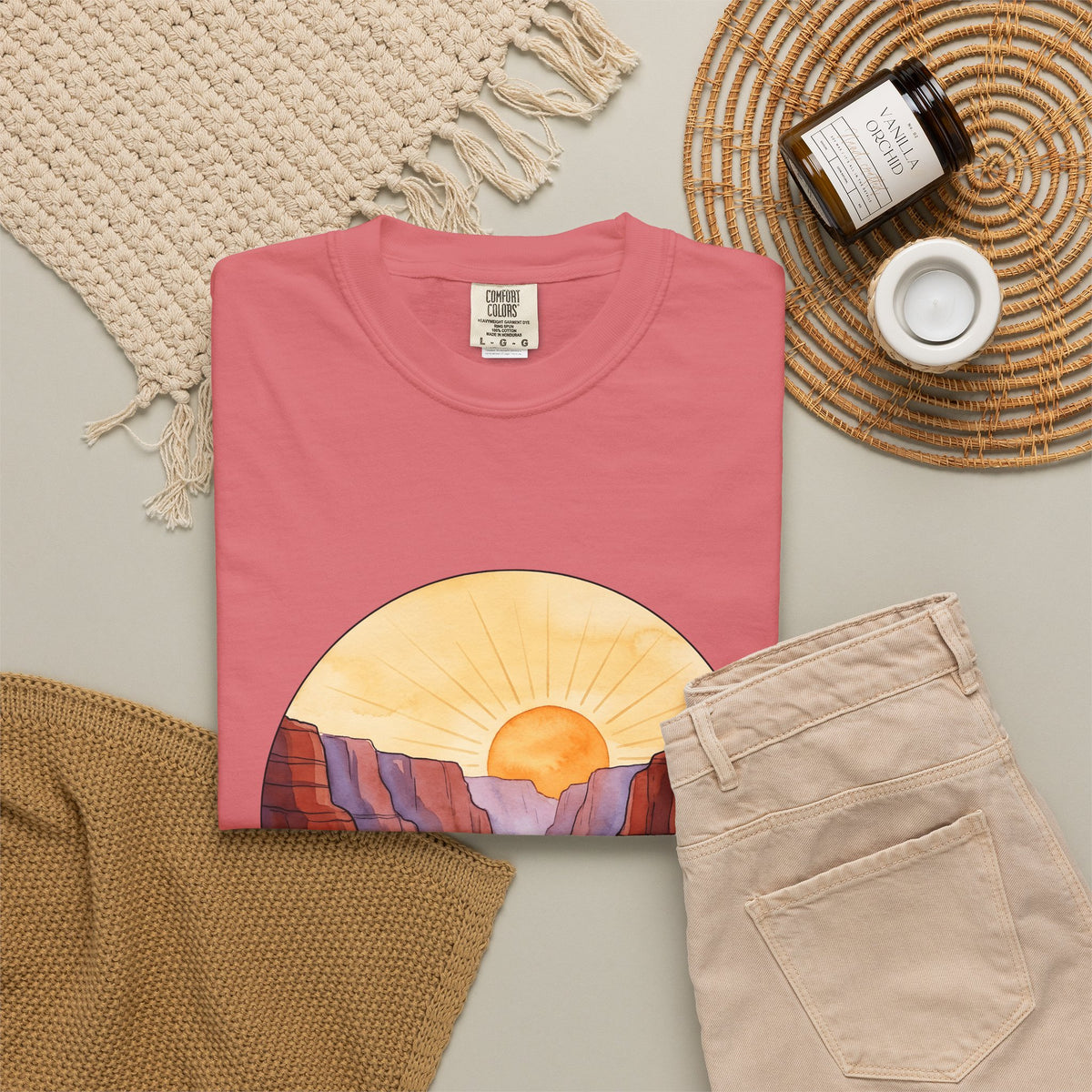 Desert Canyon T-Shirt Nature Hiking Gift Women Hand Painted T-Shirt Canyon T-Shirt Outdoors Enthusiast Painted T-Shirt Trekker Graphic Retro Dawn