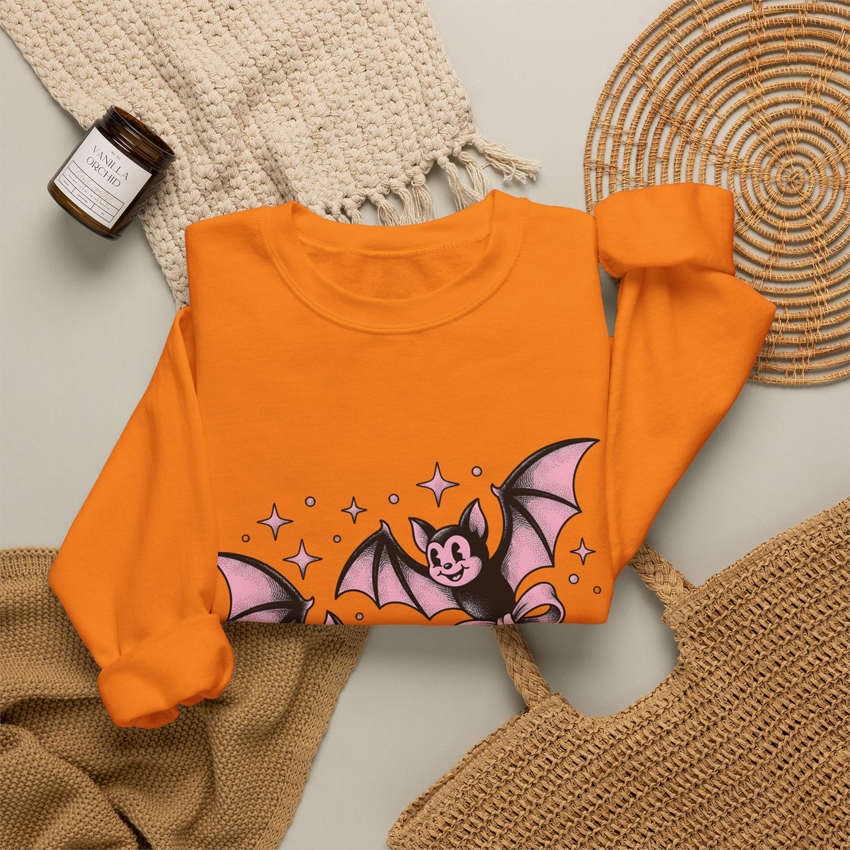 Sweet Bats Sweatshirt Halloween Horror Gift Women Chibi Sweatshirt Flying Fox Sweatshirt Spooky Fan Creepy Sweatshirt Horror Graphic Old School Hair Bows