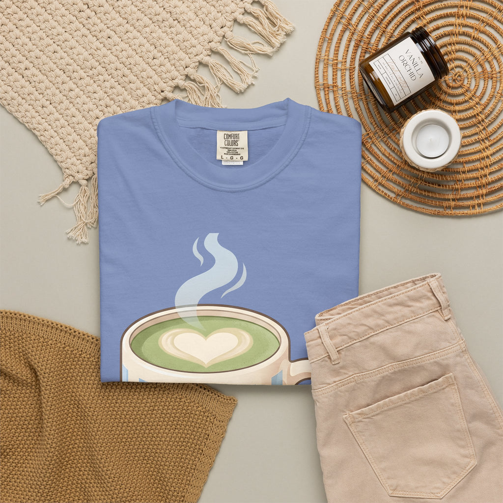Matcha Latte T-Shirt Coffee Foodie Gift Women Kawaii T-Shirt Green Tea T-Shirt Coffee Fan Cute T-Shirt Food Graphic Minimalist Heart Steam T-Shirt