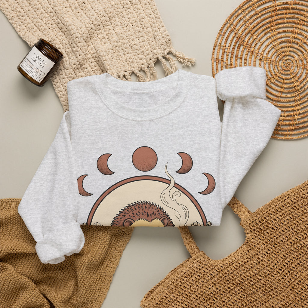 Porcupine Coffee Sweatshirt Cute Wildlife Gift Women Chibi Sweatshirt Coffee Sweatshirt Kawaii Fan Cartoon Sweatshirt Animal Graphic Hand Drawn Strawberry