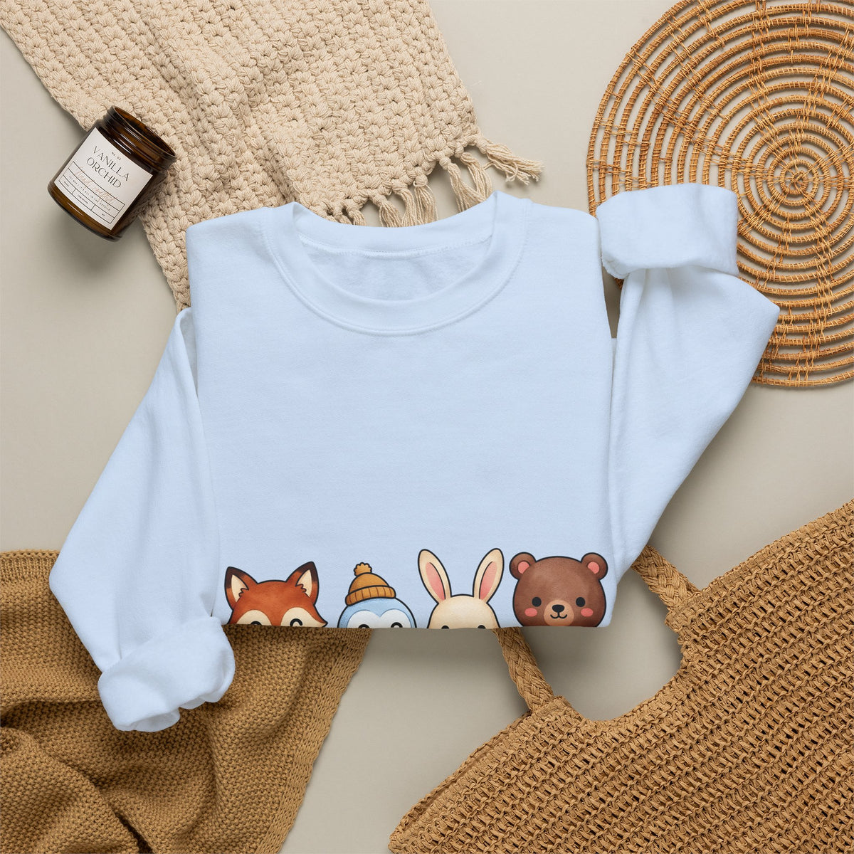 Forest Creatures Sweatshirt Christmas Wildlife Gift Women Adorable Sweatshirt Woodland Sweatshirt Xmas Fan Cute Sweatshirt Animal Graphic Comic Mistletoe