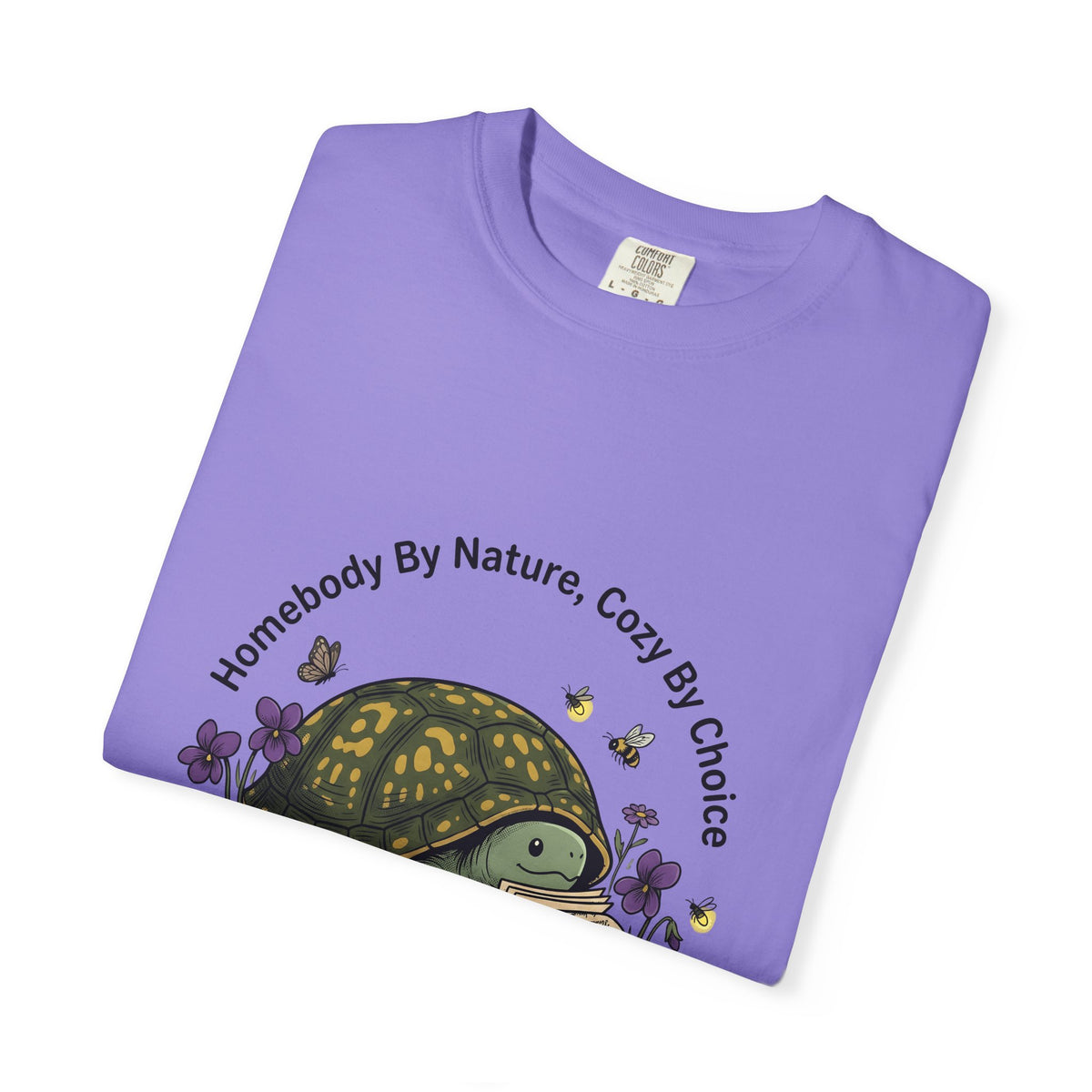Turtle Cozy T-Shirt Funny Animal Gift Women Whimsical T-Shirt Turtle T-Shirt Humor Fan Cartoon T-Shirt Wildlife Graphic Hand Drawn Flowers T-Shirt