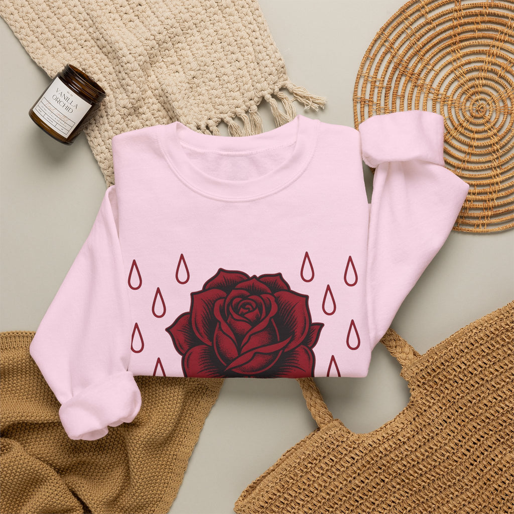 Rose Flower Cowgirl Floral Gift Tattoo Flower Rodeo Fan Ink Floral Vintage Raindrops Sweatshirt