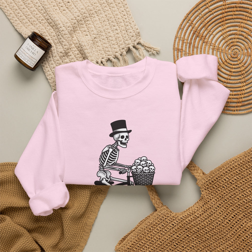 Skeleton Bicycle Sweatshirt Halloween Gothic Gift Women Vintage Sweatshirt Bike Sweatshirt Horror Fan Retro Sweatshirt Dark Graphic Hand Drawn Skulls Sweatshirt