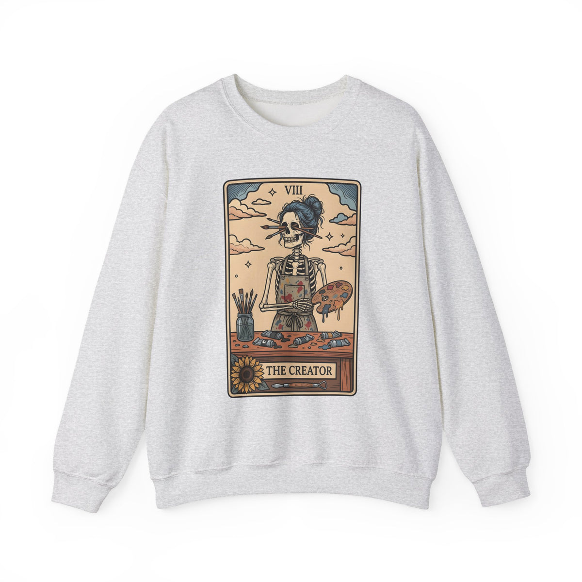 Skeleton Artist Sweatshirt Artist Gothic Gift Women Tarot Card Sweatshirt Skeleton Sweatshirt Art Enthusiast Occult Graphic Sweatshirt Vintage Sunflower Sweatshirt