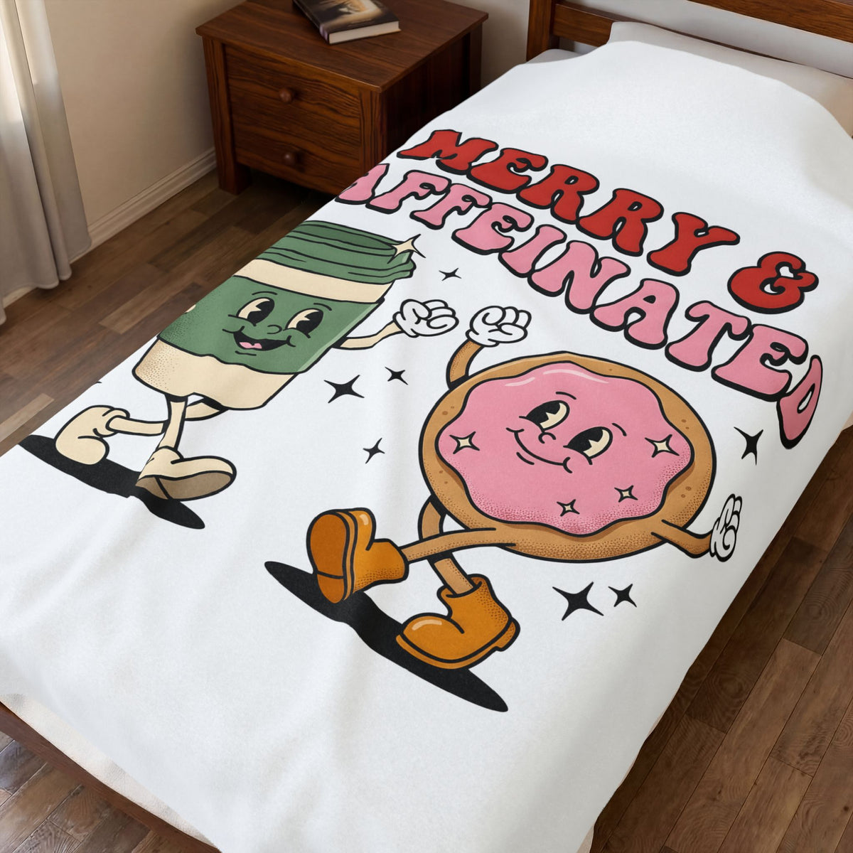 Coffee Cup Donut Blanket Christmas Coffee Gift Women Cartoon Blanket Donut Blanket Xmas Fan Cartoony Blanket Coffee Design Retro Stars Blanket