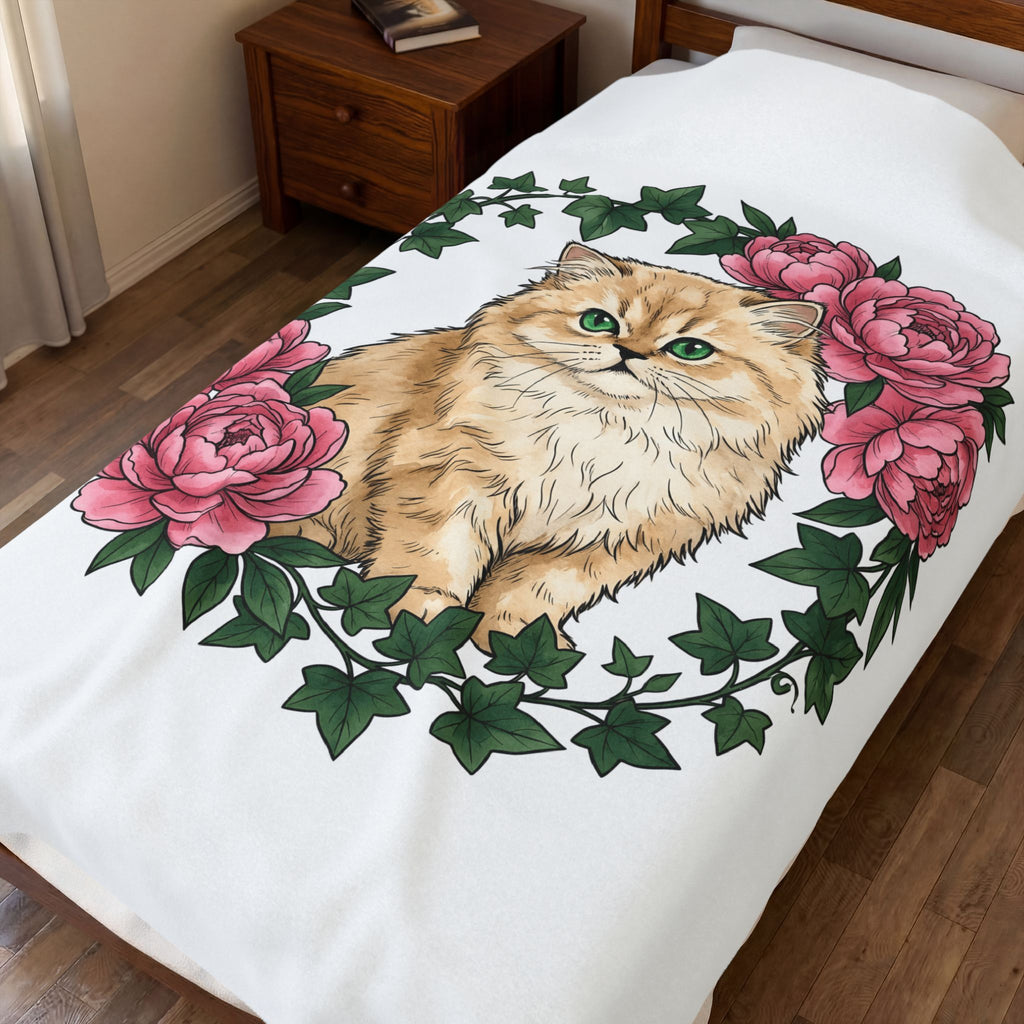 Longhair Cat Cat Blossoms Gift Acrylic Maine Coon Cat Fan Feline Floral Ink Floral Blanket