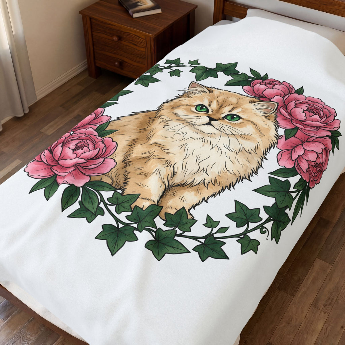 Longhair Cat Cat Blossoms Gift Acrylic Maine Coon Cat Fan Feline Floral Ink Floral Blanket