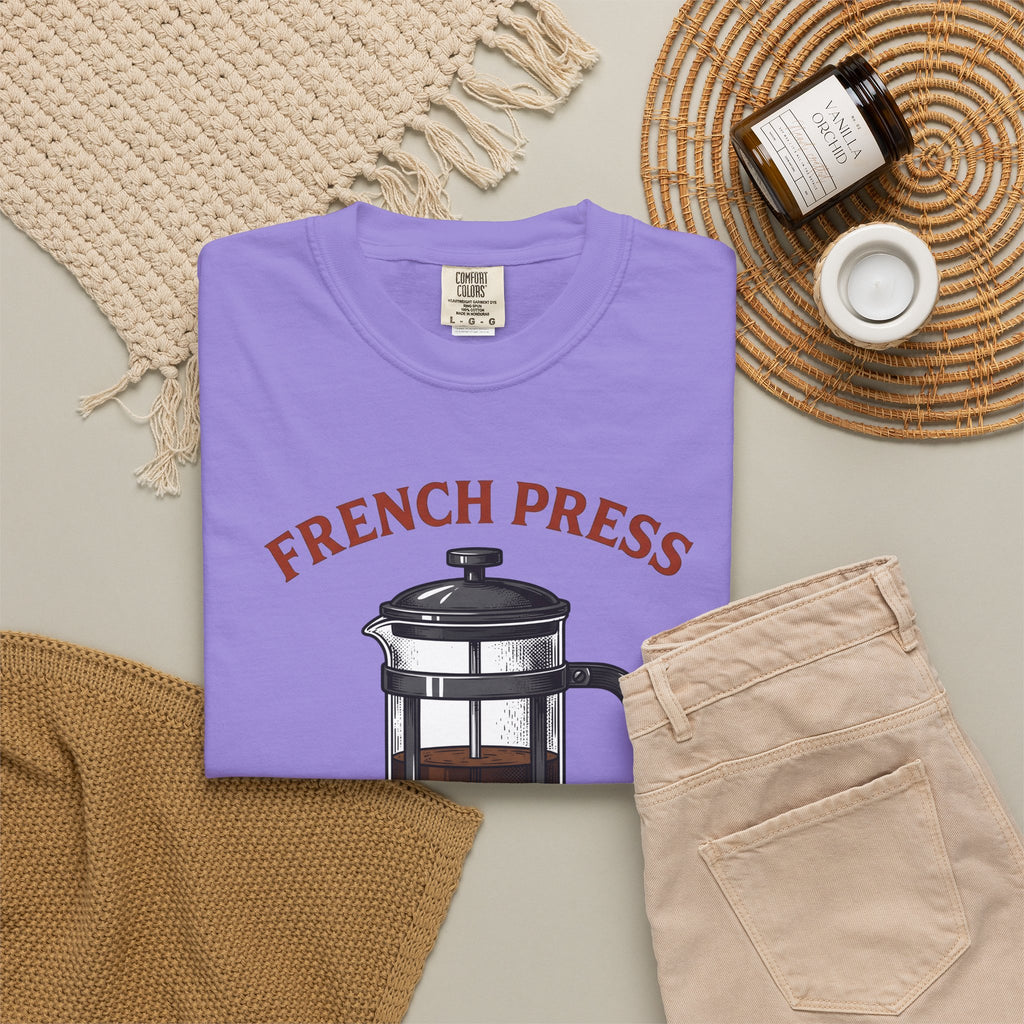 French Press T-Shirt Coffee Cafe Gift Women Sketch T-Shirt Cafetiere T-Shirt Coffee Fan Coffee Art T-Shirt Coffee Shop Graphic Cartoon Coffee T-Shirt