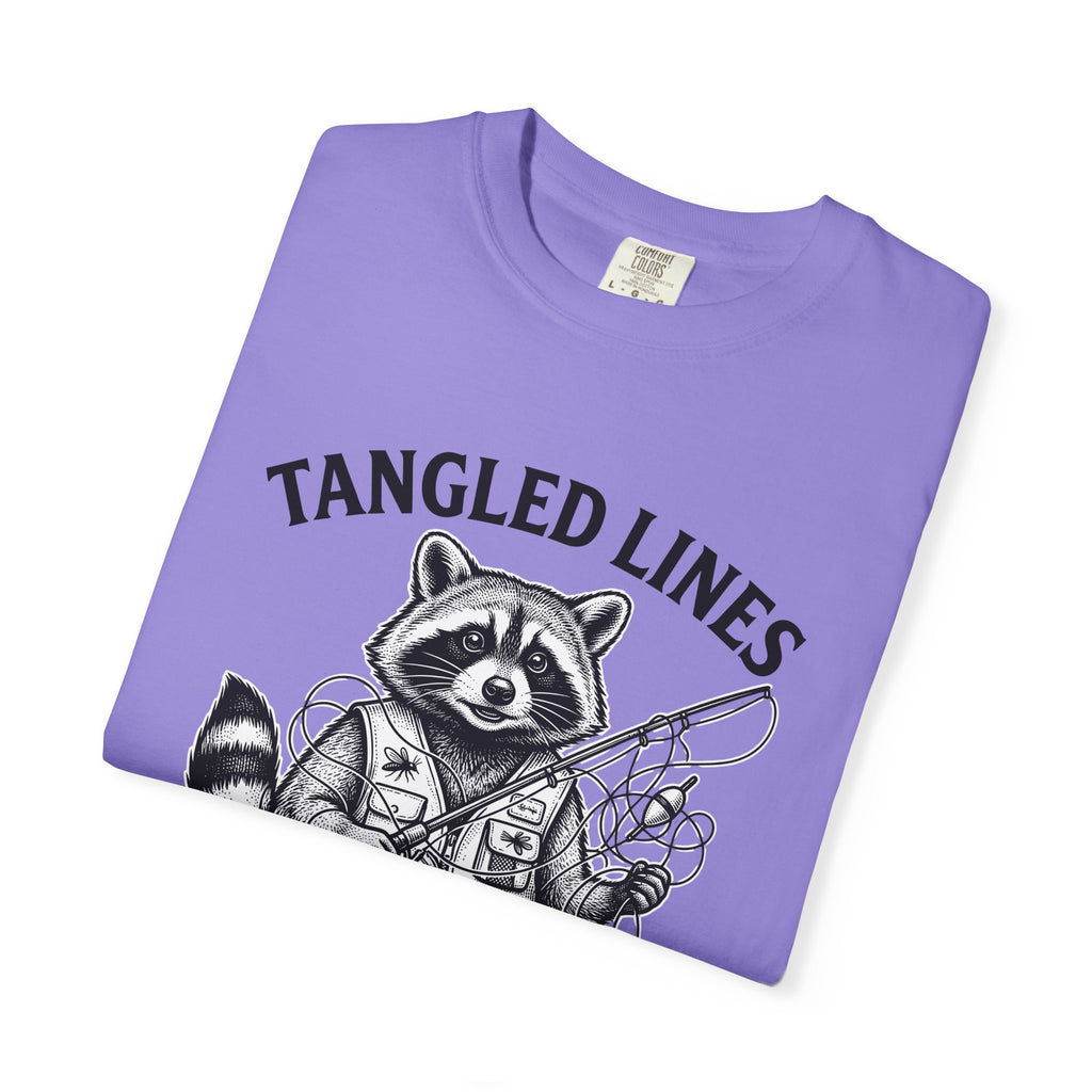 Raccoon Fisher Fishing Pets Gift Line Raccoon Angler Fan Illustrated Animal Cartoon Fishing T-Shirt