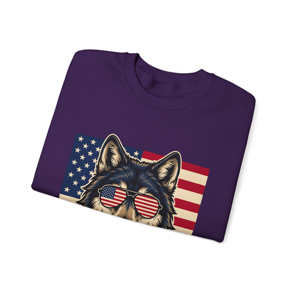 Wolf Shades Sweatshirt America Patriotism Gift Women Classic Sweatshirt Sunglasses Sweatshirt American Enthusiast Retro Sweatshirt Nationalistic Graphic