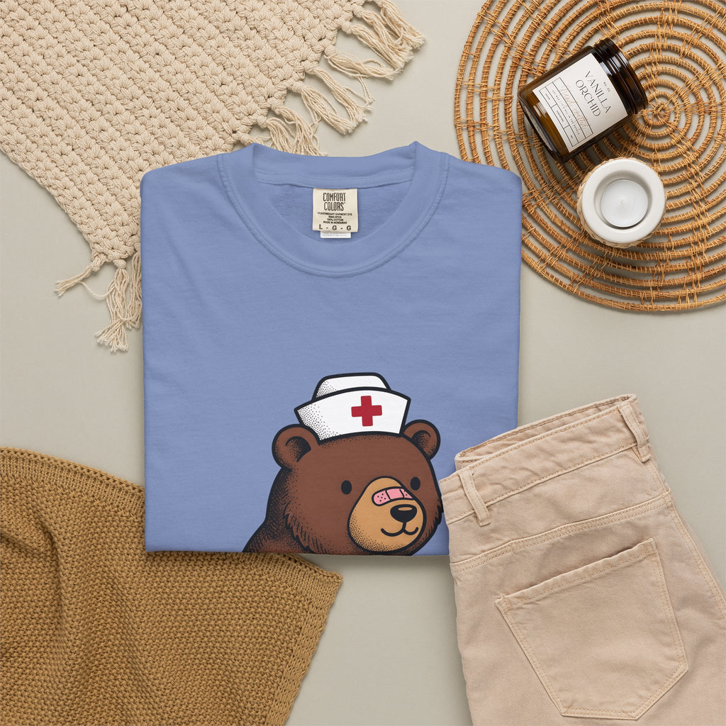 Nurse Bear T-Shirt Nurse Animal Gift Women Cute T-Shirt Teddy Bear T-Shirt Nursing Enthusiast Kawaii T-Shirt Creature Graphic Cartoon Nurse Hat