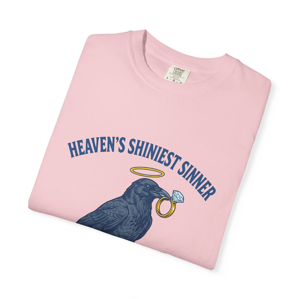 Raven Halo T-Shirt Funny Animal Gift Women Vintage T-Shirt Crow T-Shirt Humor Fan Retro T-Shirt Creature Graphic Hand Drawn Diamond Ring T-Shirt