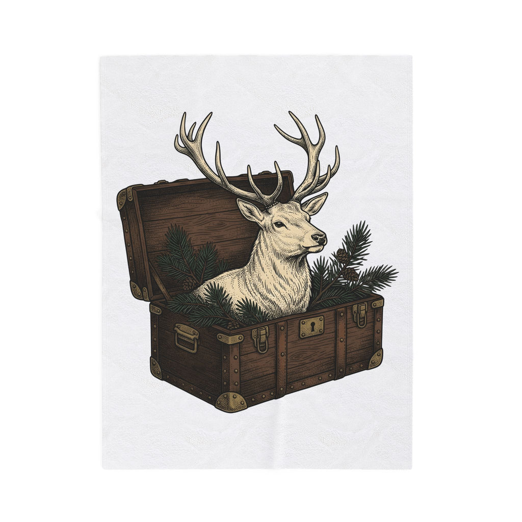 Deer Chest Blanket Woodland Animal Gift Women Hand Drawn Blanket Fawn Blanket Forest Fan Illustrated Graphic Blanket Vintage Pine Branches Blanket