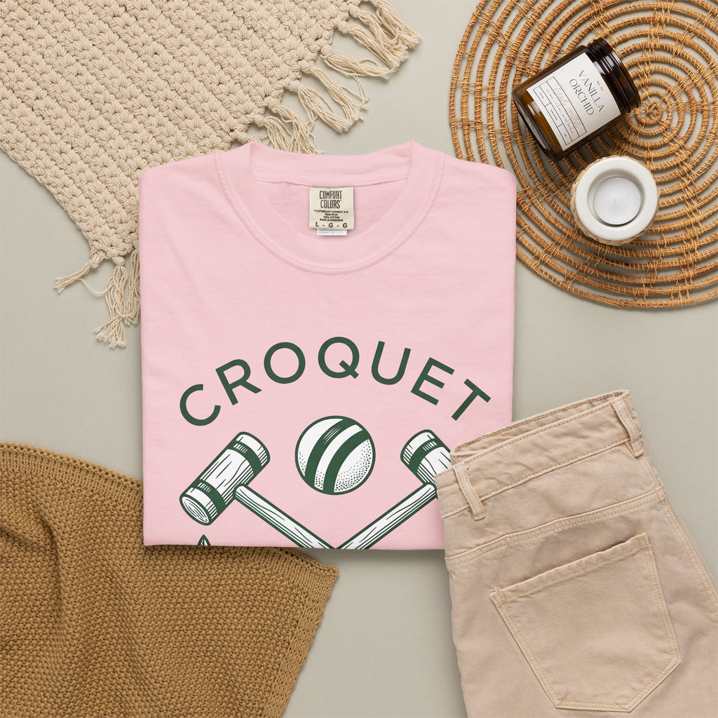 Croquet Mallets T-Shirt Croquet Lawn Gift Women Vintage T-Shirt Mallets T-Shirt Croquet Fan Croquetage T-Shirt Yard Graphic Hand Drawn Laurel