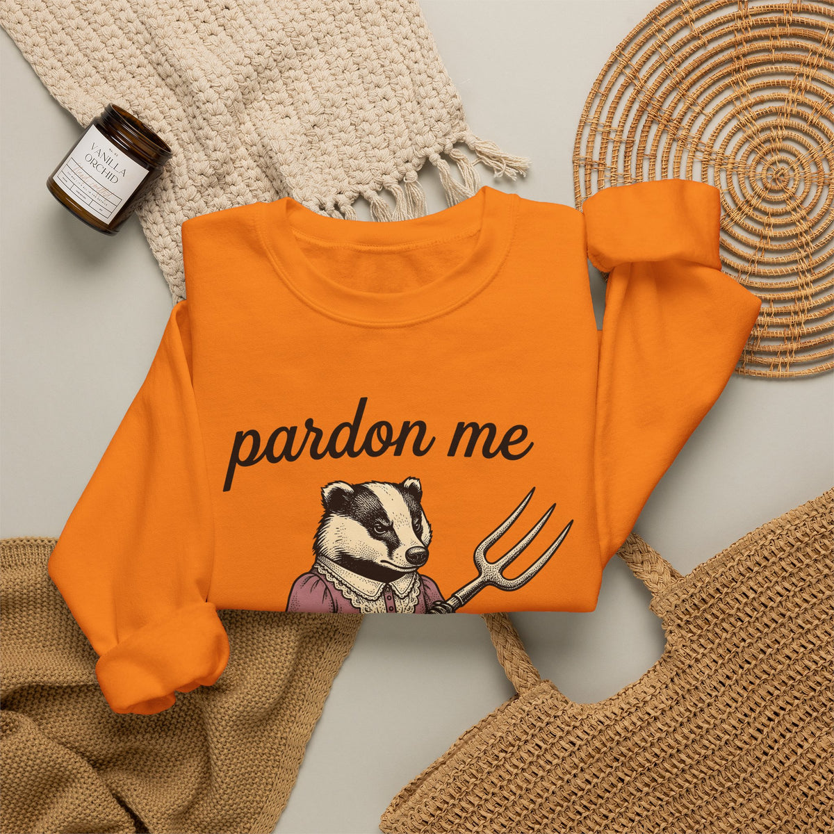 Badger Attire Sweatshirt Funny Critter Gift Women Rustic Sweatshirt Badger Sweatshirt Humor Fan Folk Sweatshirt Animal Graphic Doodle Fork Tool Sweatshirt