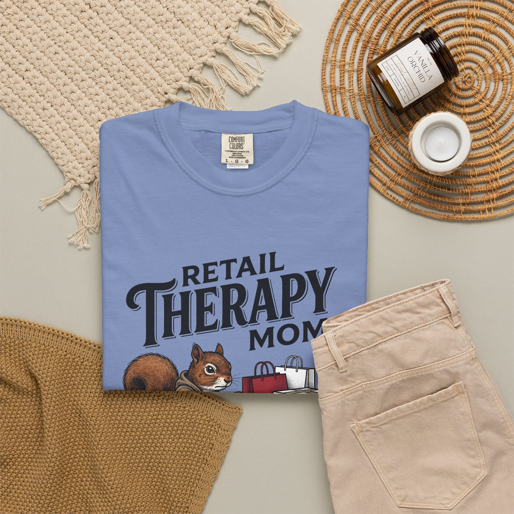 Squirrel Cart T-Shirt Moms Retail Gift Women Hand Drawn T-Shirt Shopping Cart T-Shirt Motherhood Fan Store Graphic Retail Design Line Art Tote