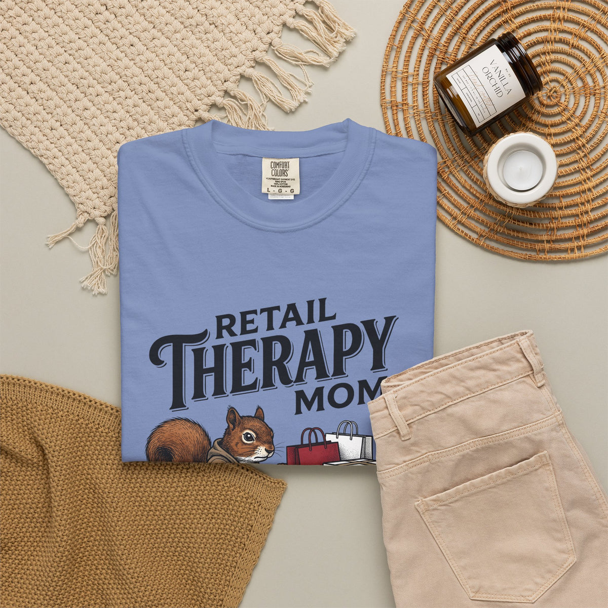 Squirrel Cart T-Shirt Moms Retail Gift Women Hand Drawn T-Shirt Shopping Cart T-Shirt Motherhood Fan Store Graphic Retail Design Line Art Tote