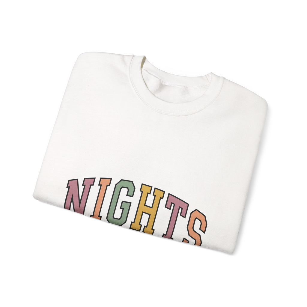 Varsity Lettering Design Sweatshirt Nurses Graveyard Shift Gift Women Pale Hues Sweatshirt Letterman Sweatshirt Nursing Enthusiast Pastel Sweatshirt Night