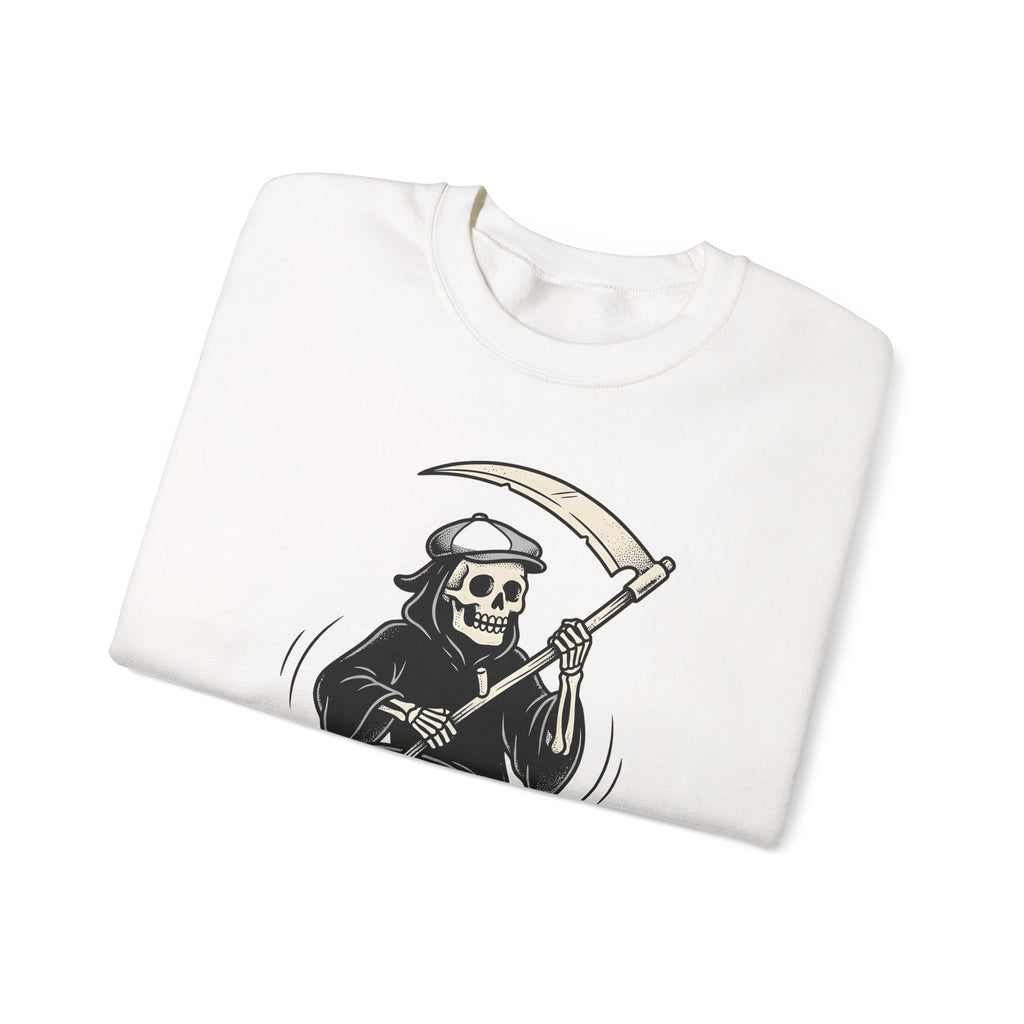 Reaper Skull Sweatshirt Halloween Cranium Gift Women Animated Sweatshirt Grim Reaper Sweatshirt Horror Fan Death Skull Graphic Sweatshirt Old School Sickle