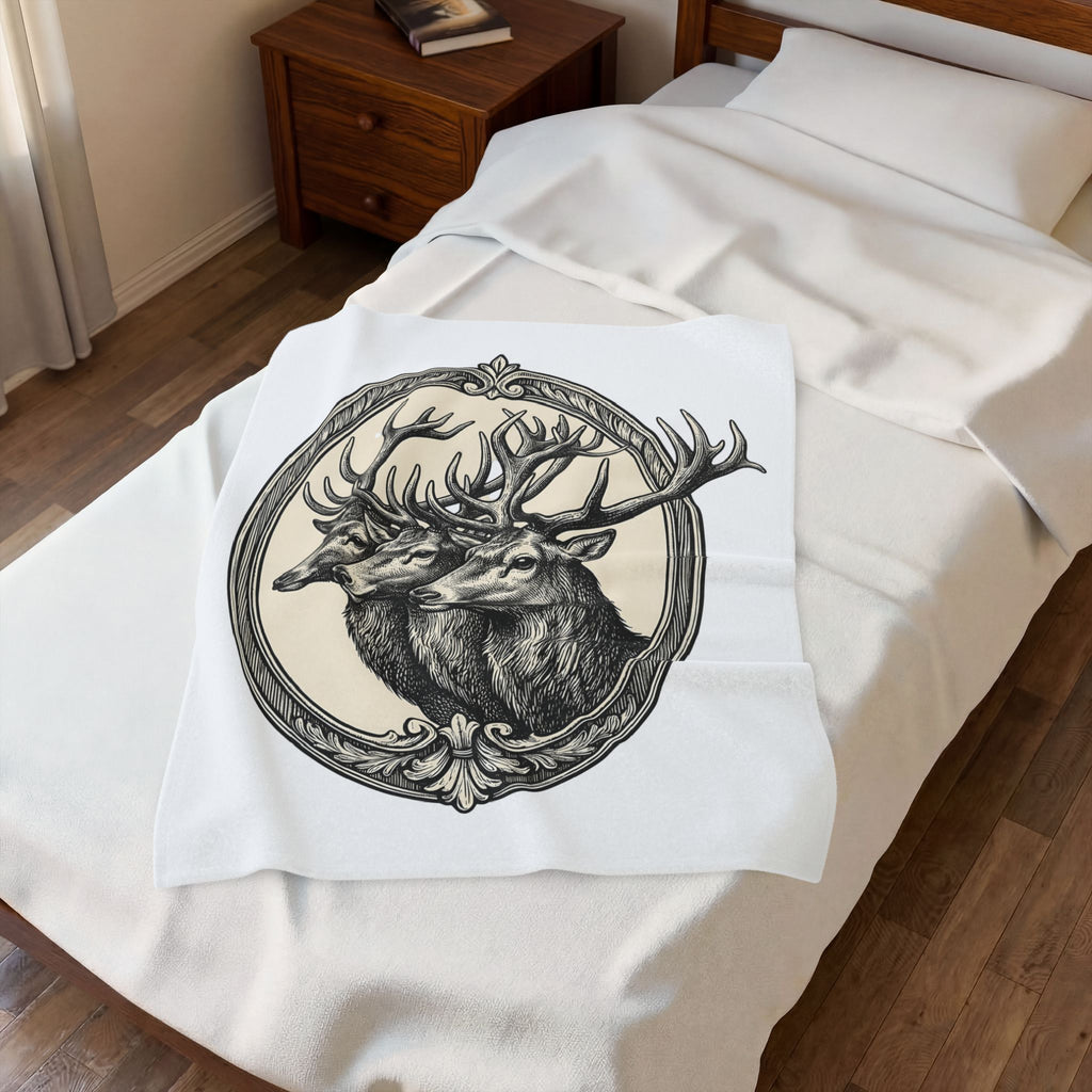 Stag Trio Boho Chic Nature Gift Vintage Deer Bohemian Fan Retro Wilderness Hand Drawn Blanket
