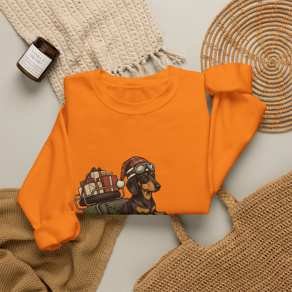 Wiener Dog Sweatshirt Christmas Creatures Gift Women Old School Sweatshirt Dachshund Sweatshirt Holiday Fan Retro Sweatshirt Animal Graphic Doodle Motorbike