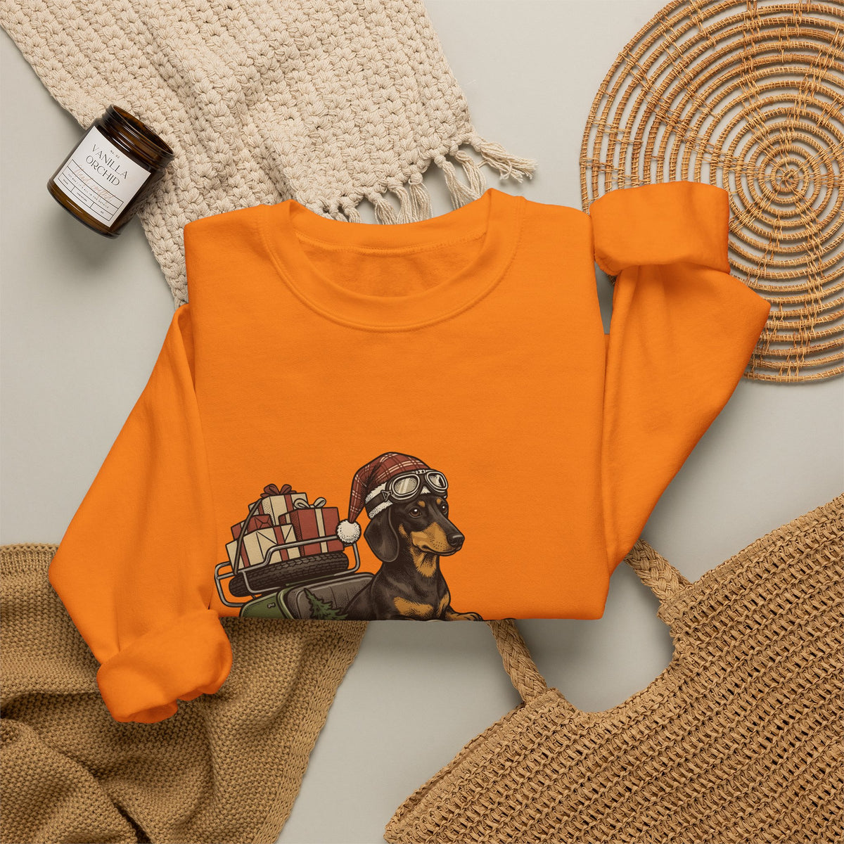 Wiener Dog Sweatshirt Christmas Creatures Gift Women Old School Sweatshirt Dachshund Sweatshirt Holiday Fan Retro Sweatshirt Animal Graphic Doodle Motorbike
