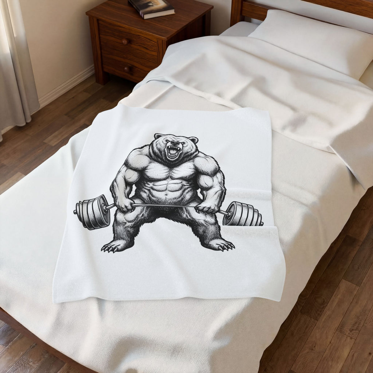 Muscular Bear Blanket Gym Wildlife Gift Women Ink Blanket Grizzly Blanket Fitness Enthusiast Tattoo Blanket Animal Graphic Retro Weight Blanket