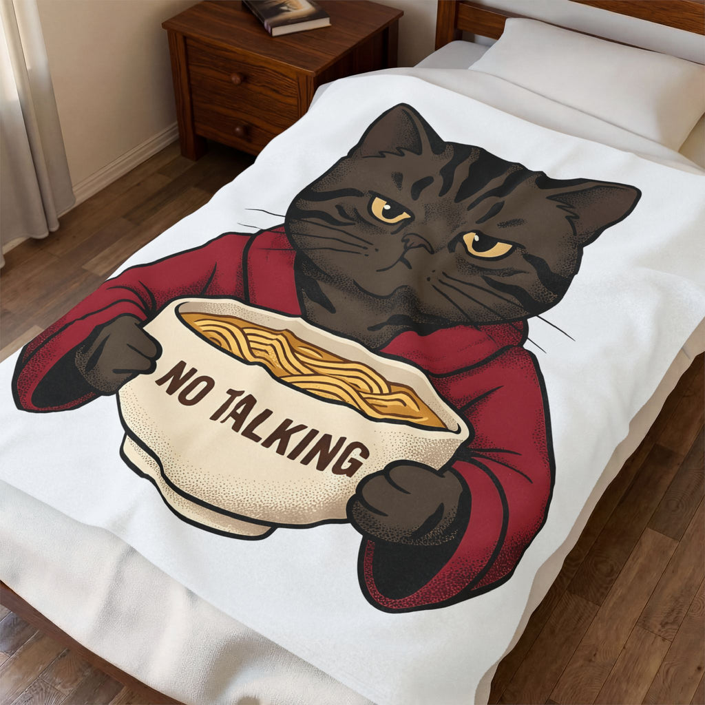 Angry Cat Blanket Cat Jokes Gift Women Comic Blanket Feline Blanket Cat Fan Cartoon Blanket Humor Graphic Retro Noodle Bowl Blanket