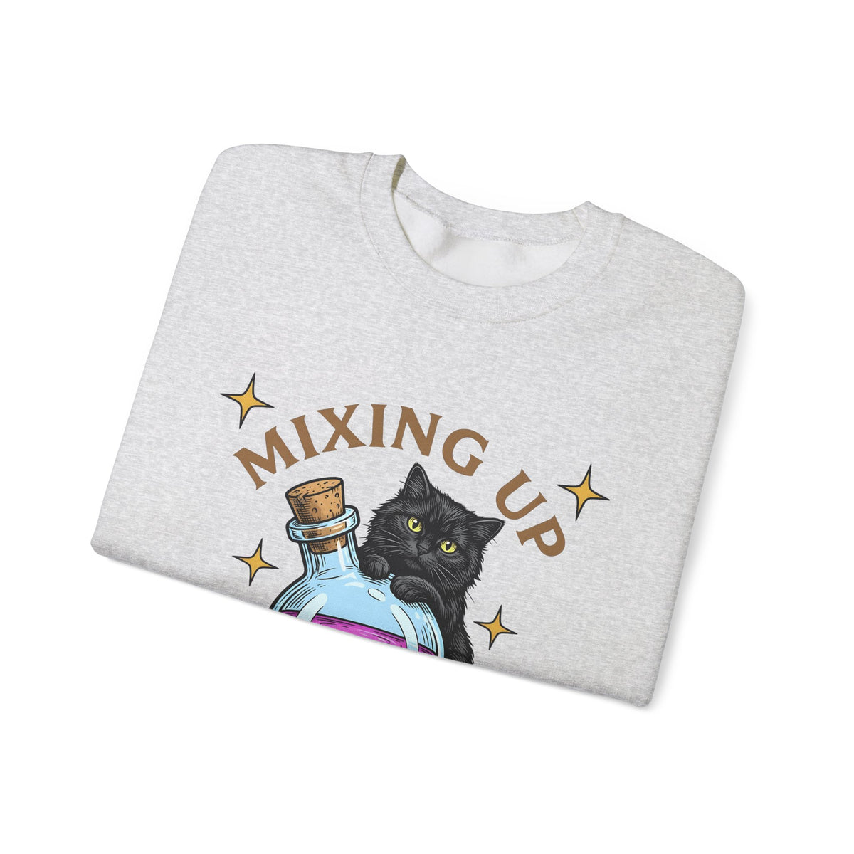 Black Cat Potion Sweatshirt Cat Humor Gift Women Cartoon Sweatshirt Magic Potion Sweatshirt Cat Fan Comic Sweatshirt Funny Graphic Vintage Stars Sweatshirt