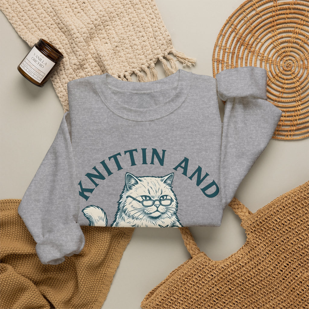 Kitten Crochet Sweatshirt Cat Craft Gift Women Sketch Sweatshirt Amigurumi Sweatshirt Cat Fan Crocheted Graphic Retro Wool Ball Sweatshirt