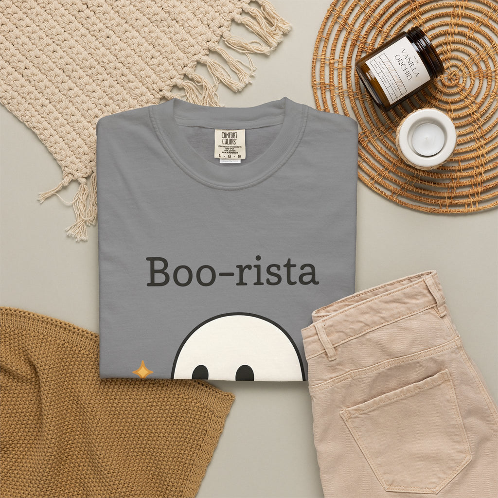 Ghost Barista T-Shirt Coffee Halloween Gift Women Cute T-Shirt Specter T-Shirt Coffee Fan Kawaii T-Shirt Spooky Graphic Cartoon Coffee T-Shirt T-Shirt