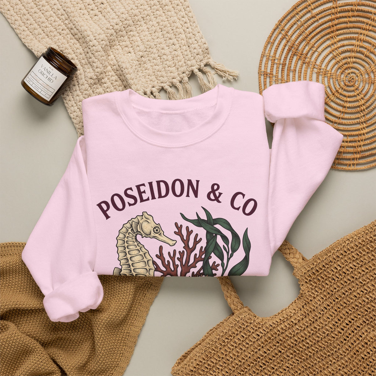 Seahorse Ocean Coastal Gift Old School Seahorse Marine Fan Sea Creature Coastal Ink Sweatshirt