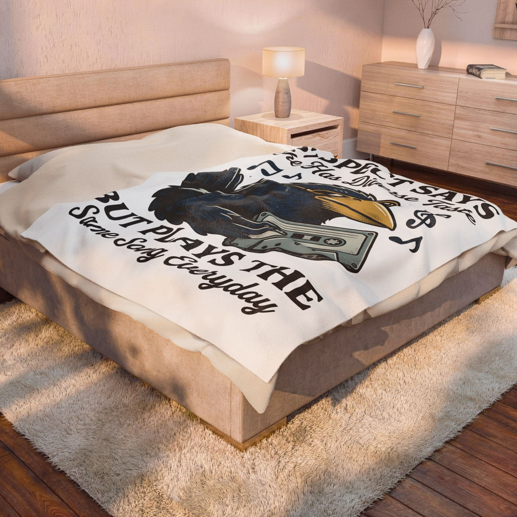 Hip Raven Blanket Funny Song Gift Women Comic Blanket Raven Blanket Humor Fan Cartoon Blanket Melody Graphic Vintage Tape Deck Blanket