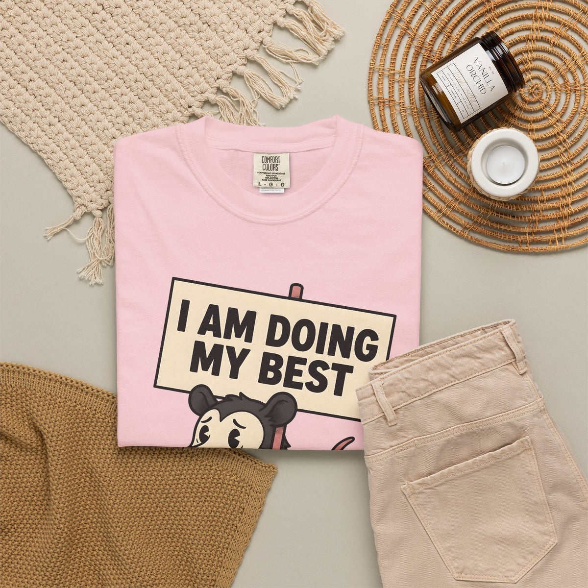Possum Drawing T-Shirt Funny Creatures Gift Women Animated T-Shirt Opossum T-Shirt Humor Fan Cartoon T-Shirt Animal Graphic Doodle Demonstration