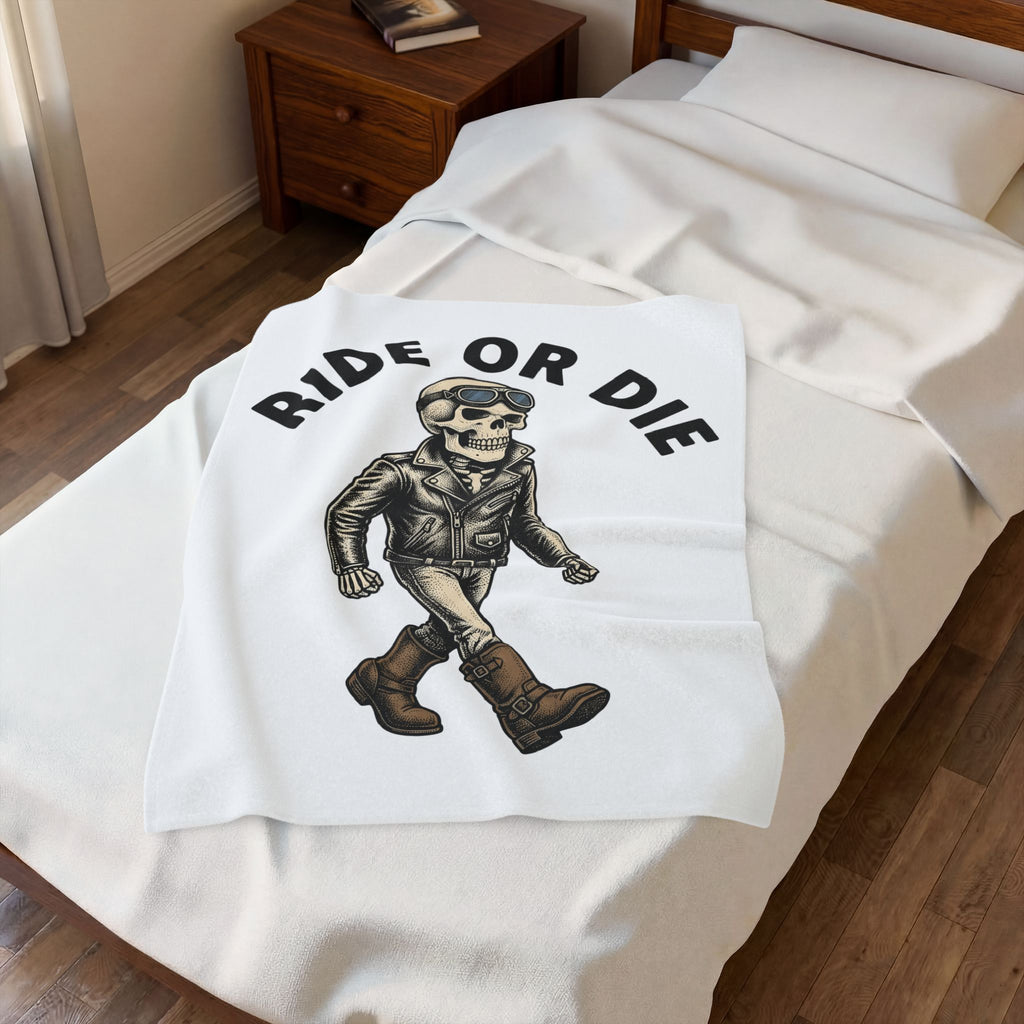 Bony Biker Blanket Halloween Chopper Gift Women Old School Blanket Biker Blanket Horror Fan Retro Blanket Motorcycle Graphic Grunge Shades Blanket