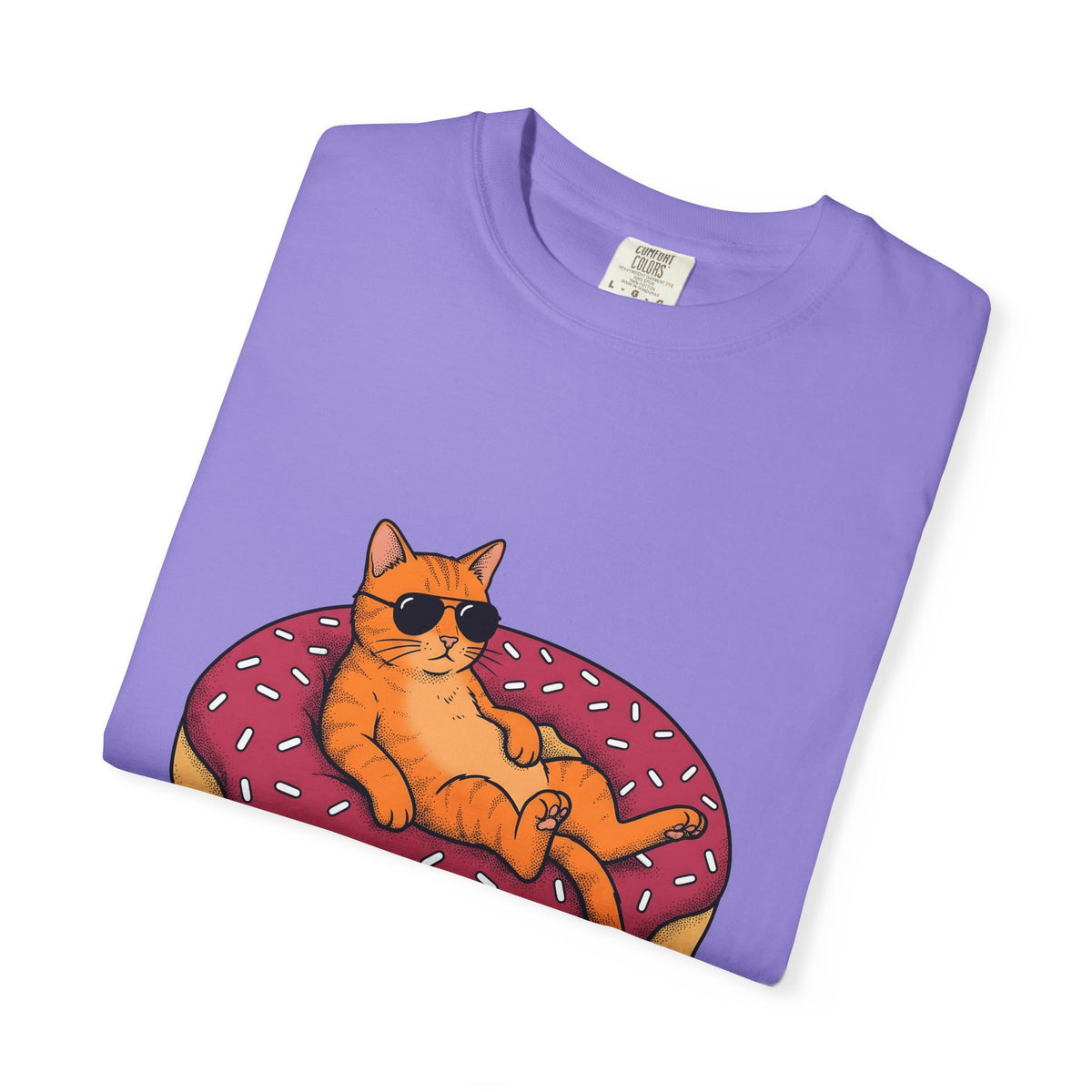 Feline Donut T-Shirt Cat Cuisine Gift Women Animated T-Shirt Cat T-Shirt Cat Fan Kitty T-Shirt Food Graphic Classic Glasses T-Shirt