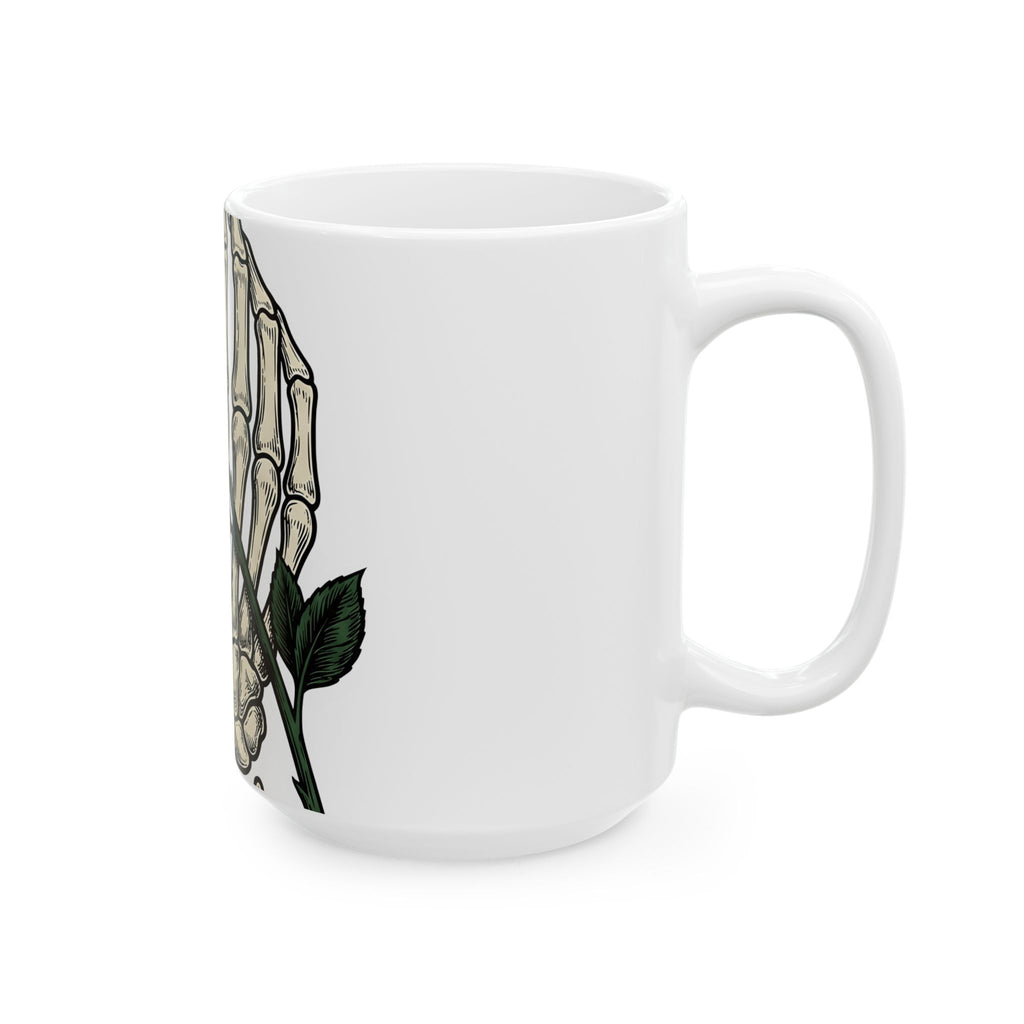Skeleton Hand Mug Halloween Gothic Gift Women Tattoo Mug Bony Finger Mug Horror Fan Ink Mug Dark Graphic Vintage Rose Mug